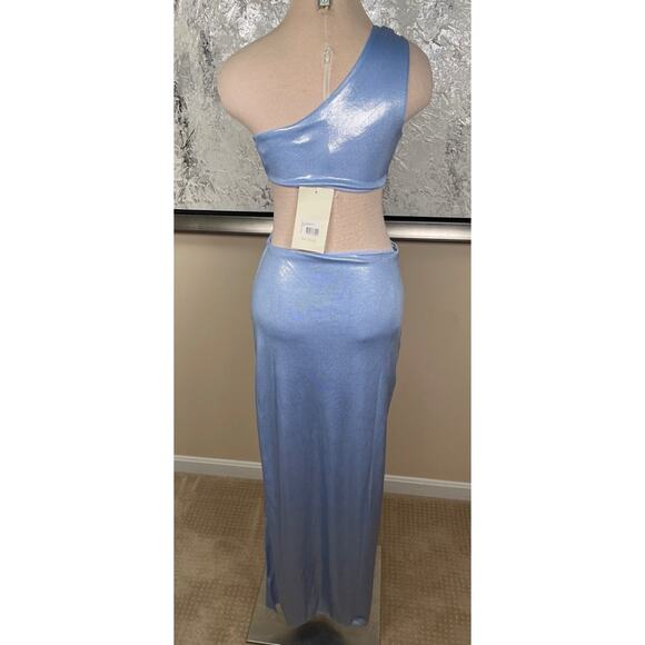 BAOBAB Luna Llena One Shoulder Cutout Ruched Metallic Galactico Maxi Dress Sz M - Picture 7 of 9